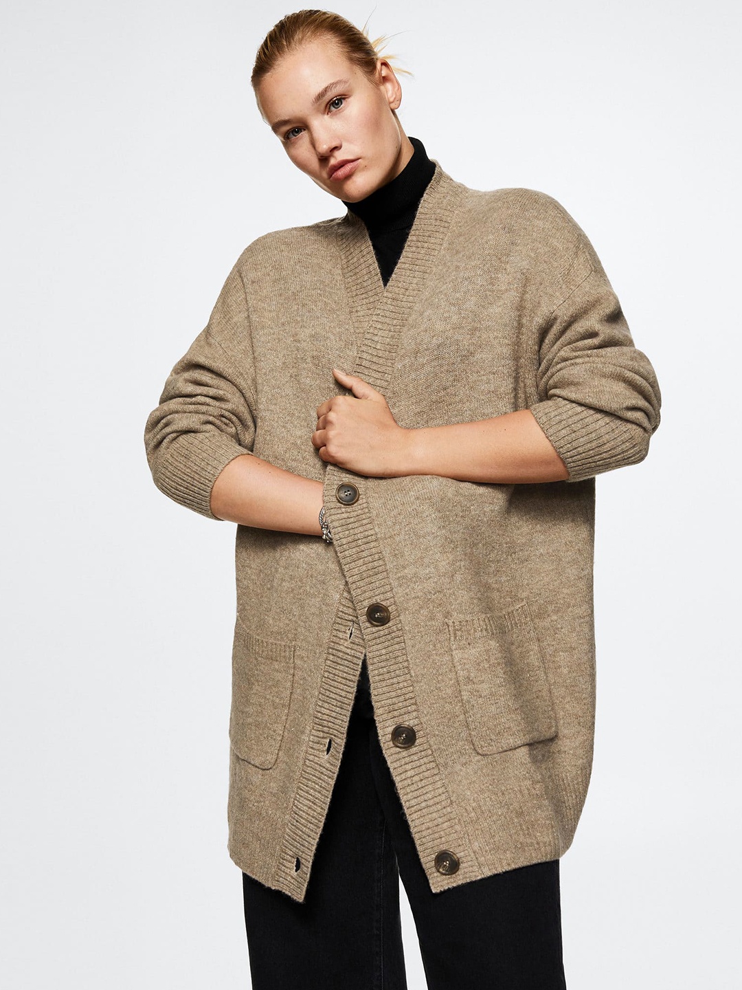 

MANGO Women Brown Oversize Sustainable Longline Cardigan