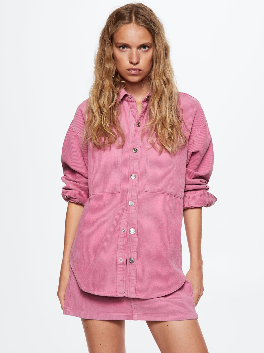 

MANGO Women Pink Oversize Corduroy Sustainable Cotton Shirt