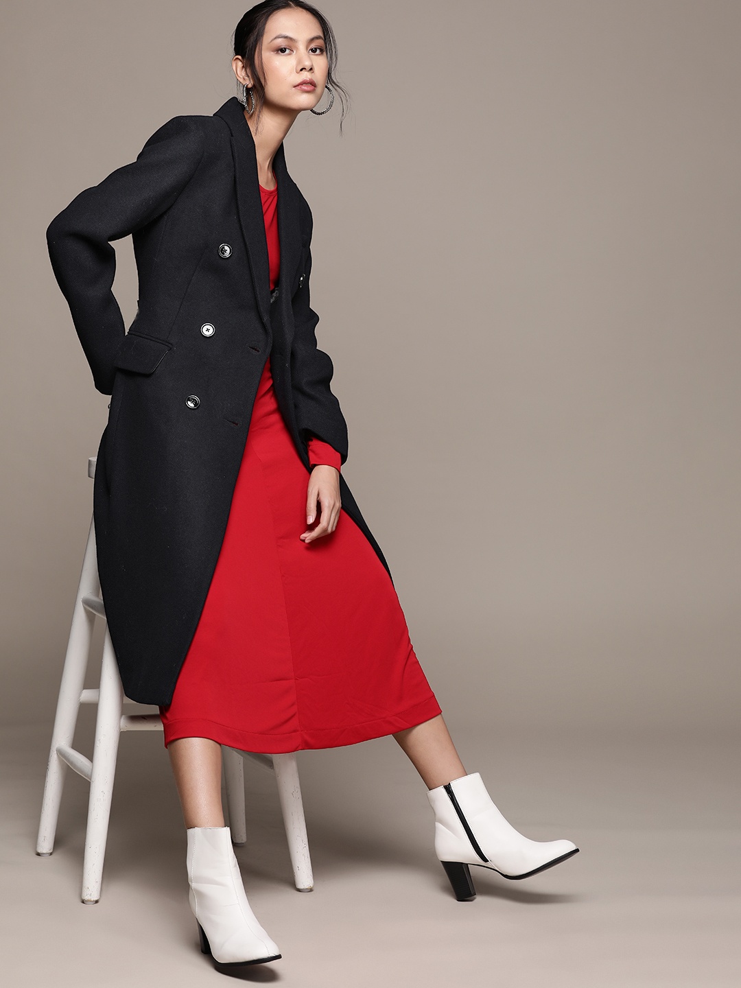 

MANGO Women Sustainable Tailored Double-Breasted Coat, Navy blue
