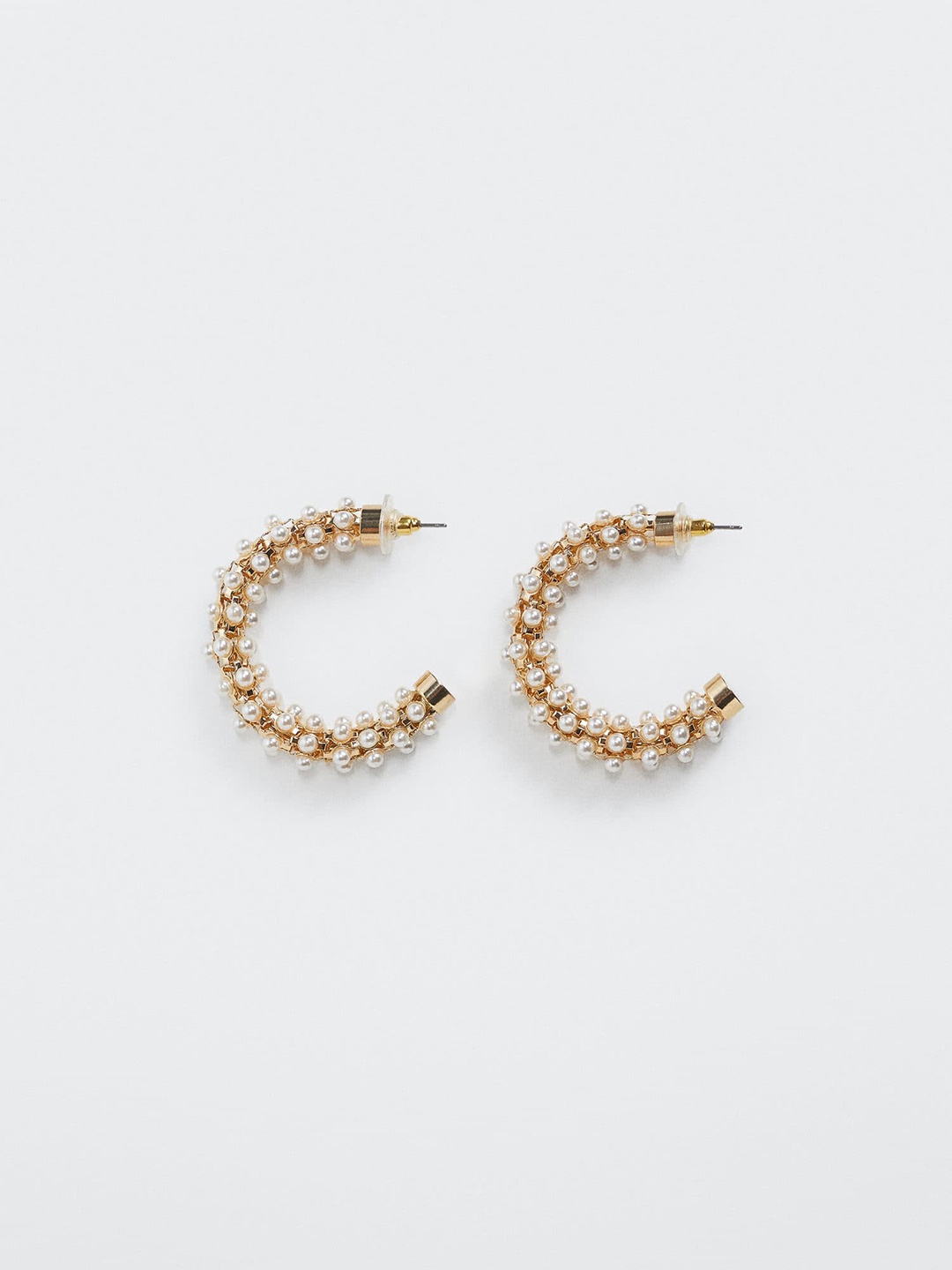 

MANGO White & Gold-Toned Circular Half Hoop Earrings