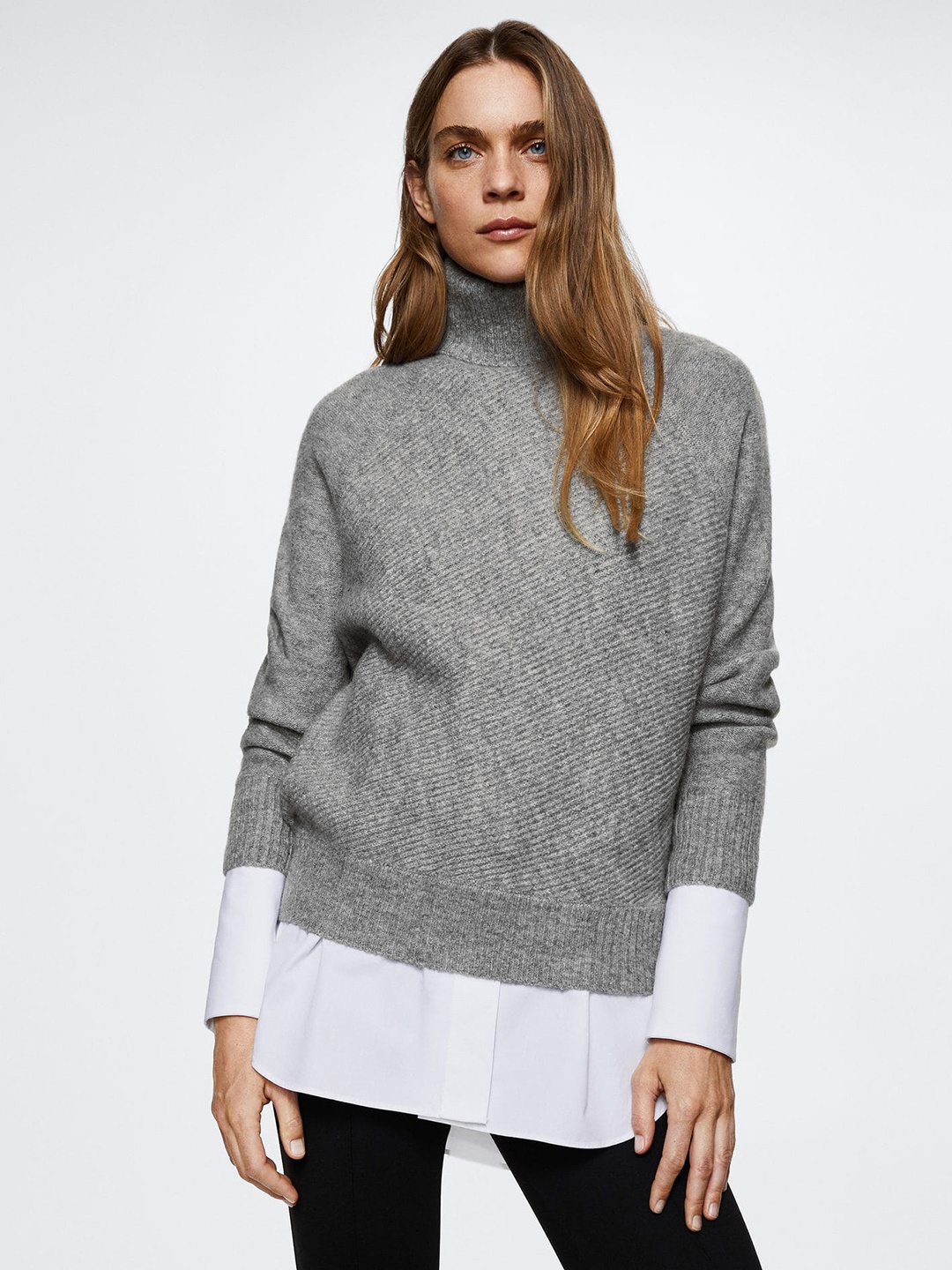 

MANGO Women Sustainable Pullover, Grey melange