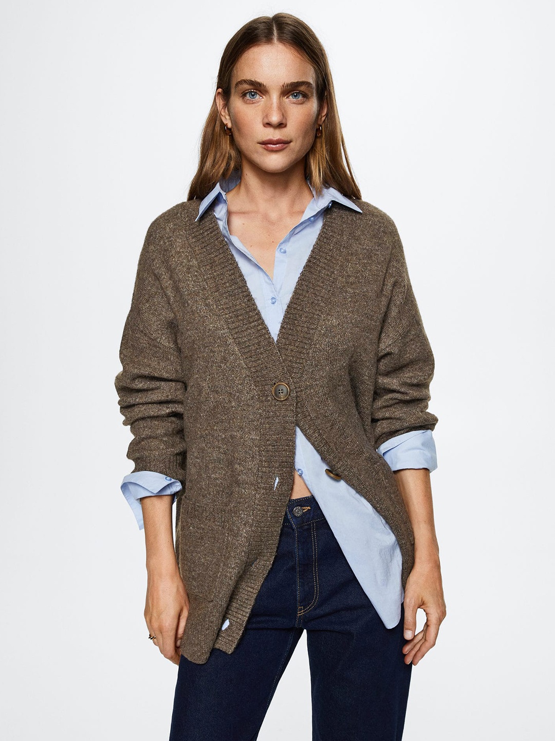 

MANGO Women Brown Oversized Sustainable Cardigan
