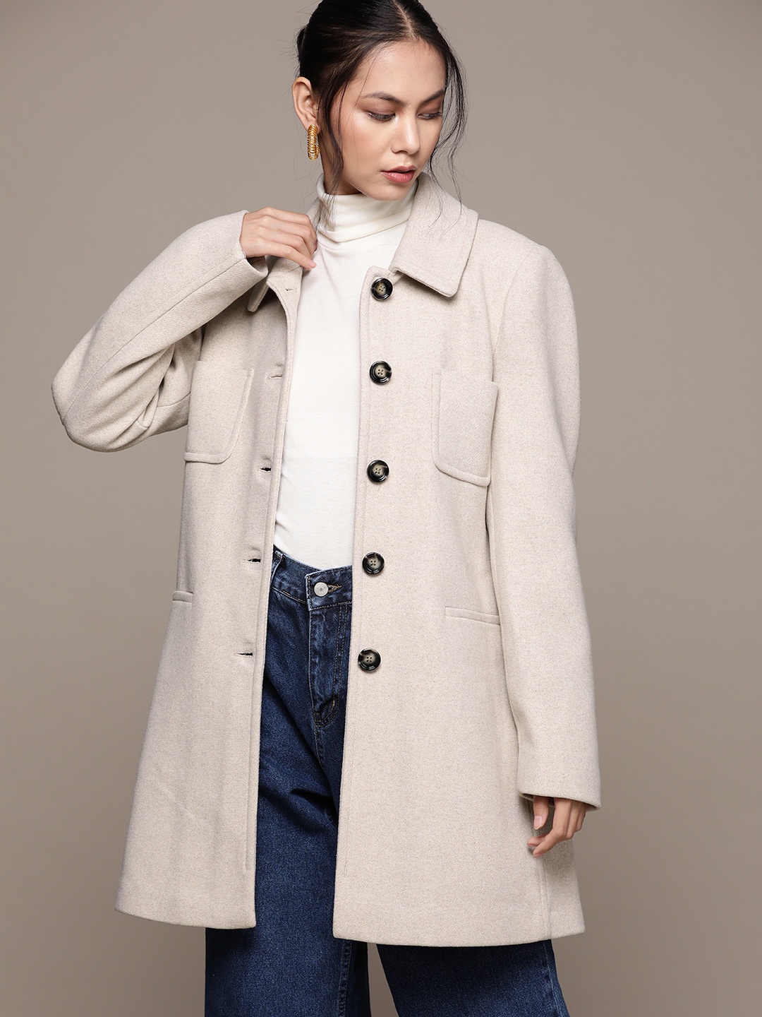 

MANGO Women Sustainable Longline Overcoat, Cream