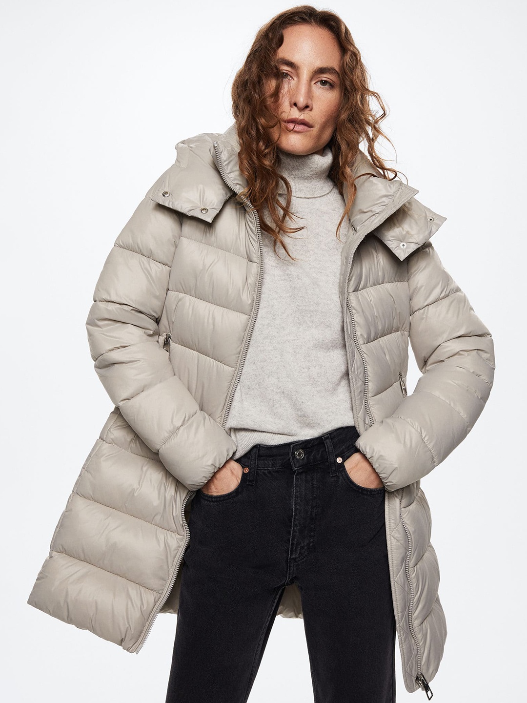 

MANGO Women Grey Longline Quilted Performance Sustainable Jacket