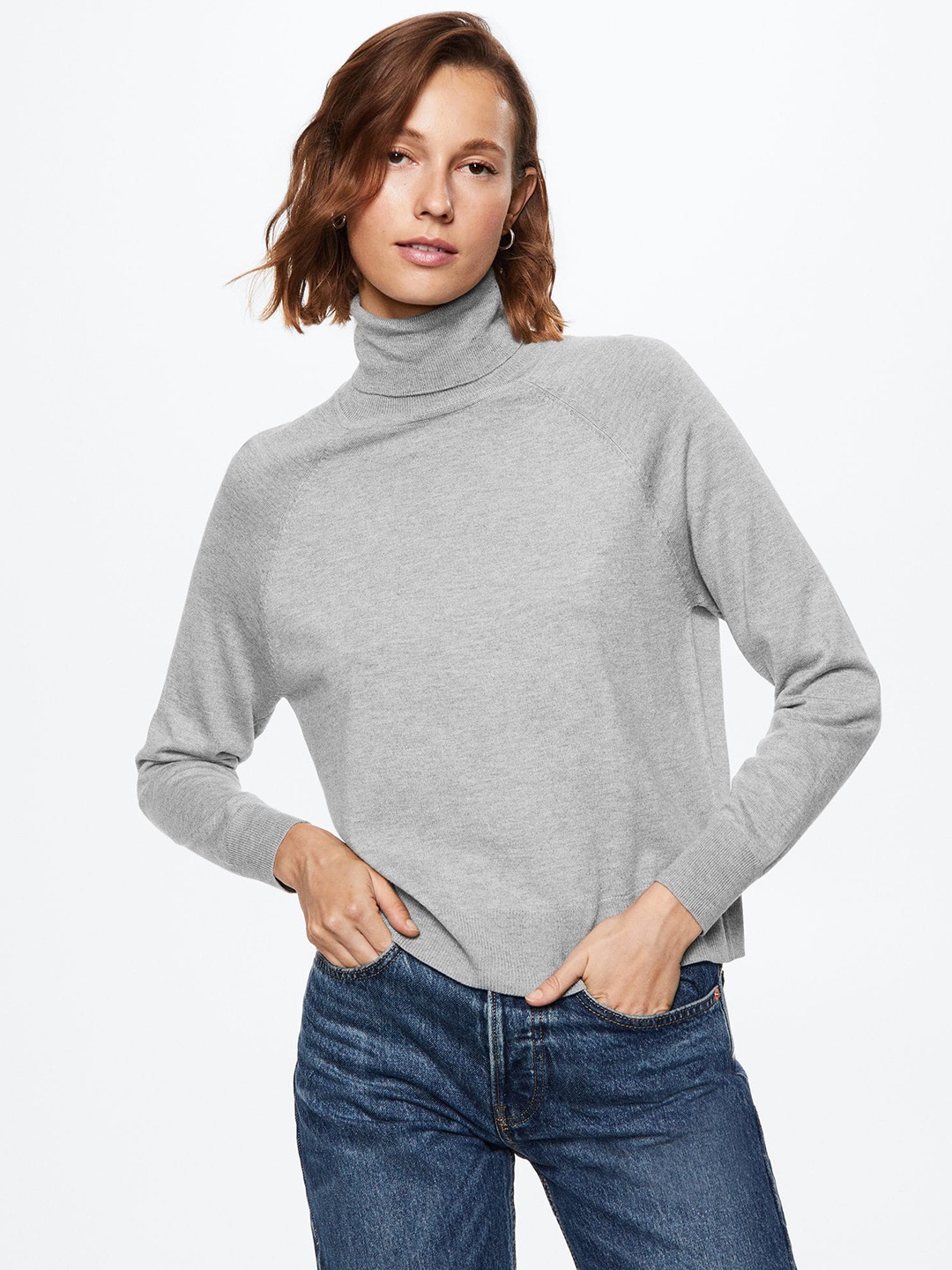 

MANGO Women Grey Melange Solid Sustainable Pullover