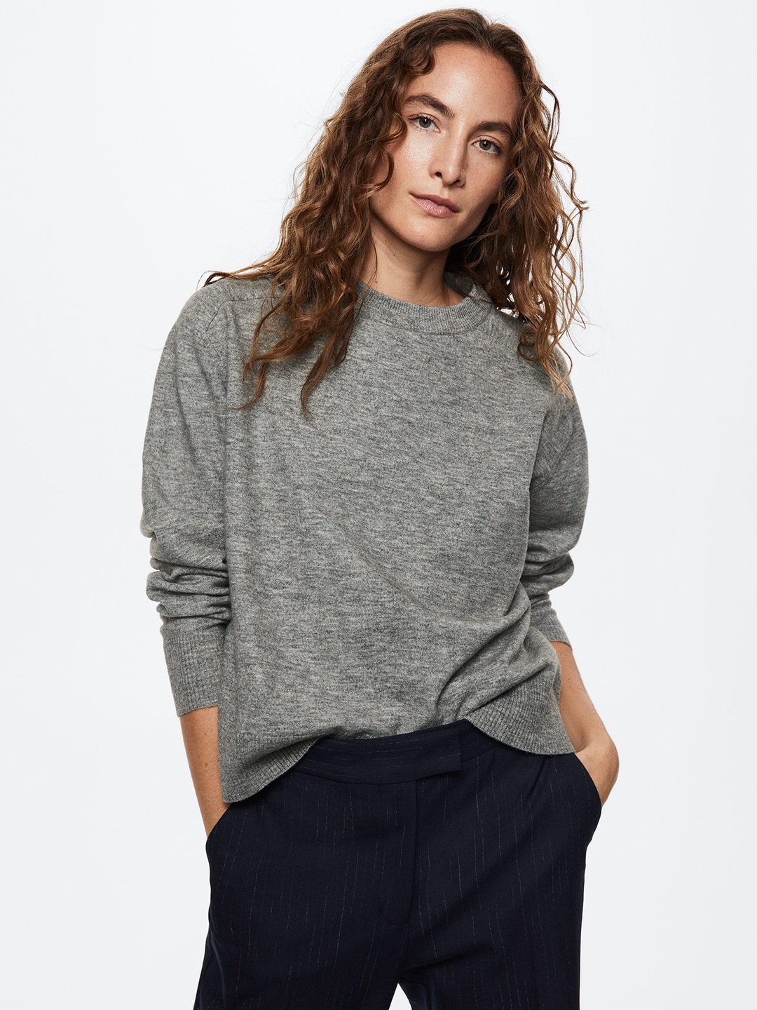 

MANGO Women Grey Solid Sustainable Pullover