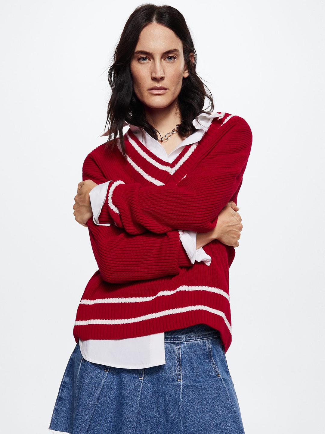 

MANGO Women Pure Acrylic Ribbed Oversize Sweater, Maroon