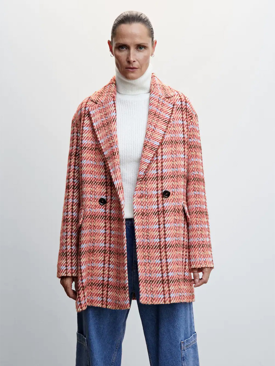 

MANGO Women Pink Double-Breasted Sustainable Overcoat