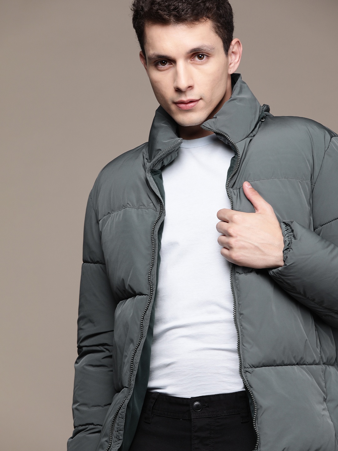 

MANGO MAN Detachable Hood Padded Jacket, Grey