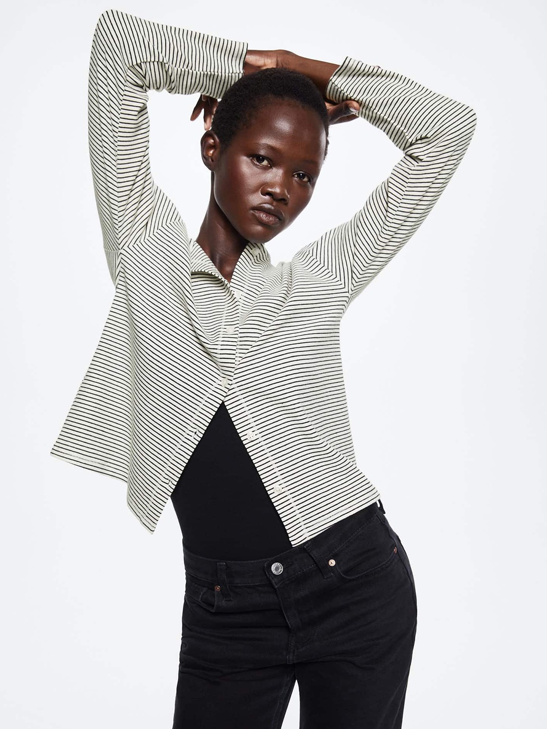 

MANGO Women White & Black Striped Sustainable Cardigan