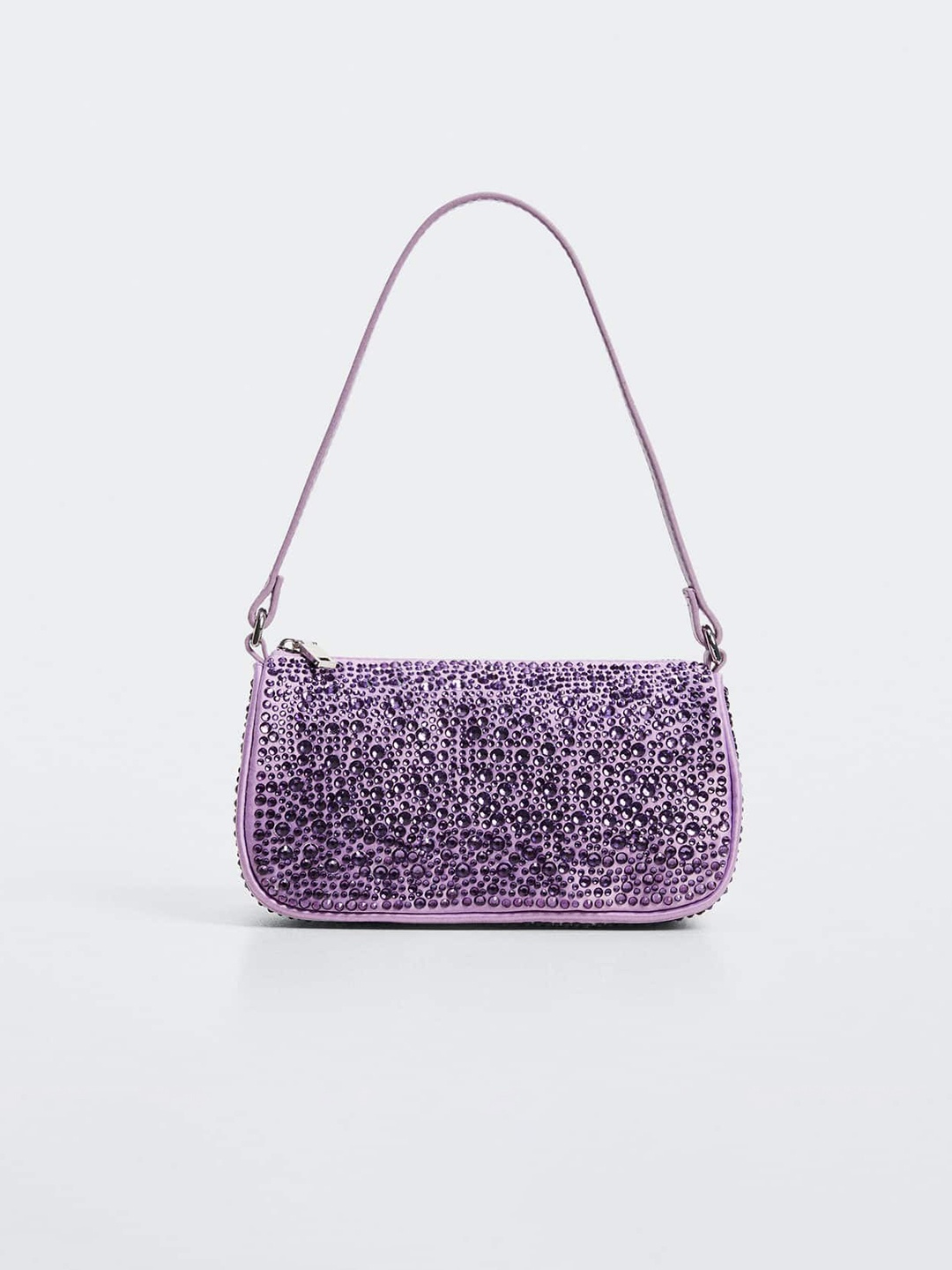 

MANGO Lavender Embellished Structured Shoulder Bag