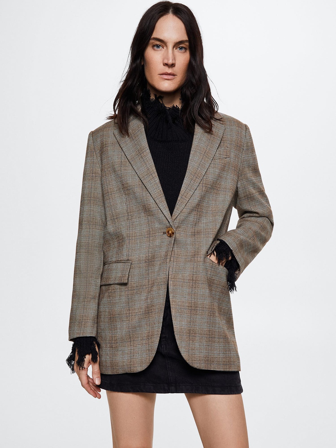 

MANGO Women Brown Checked Sustainable Blazer