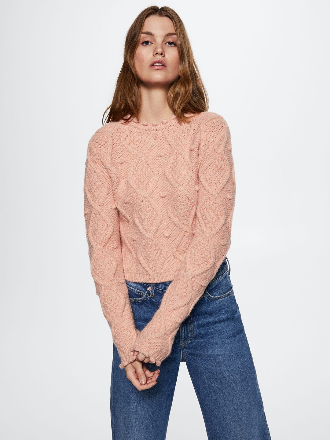 

MANGO Women Cable Knit Pullover, Peach