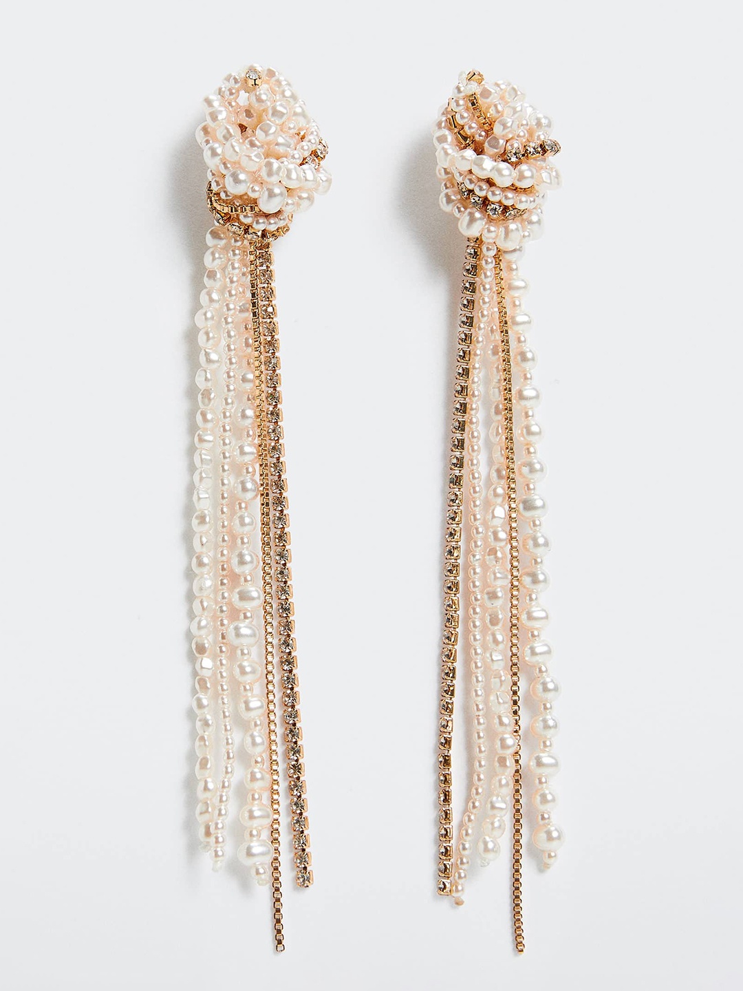 

MANGO White & Gold-Toned Contemporary Drop Earrings