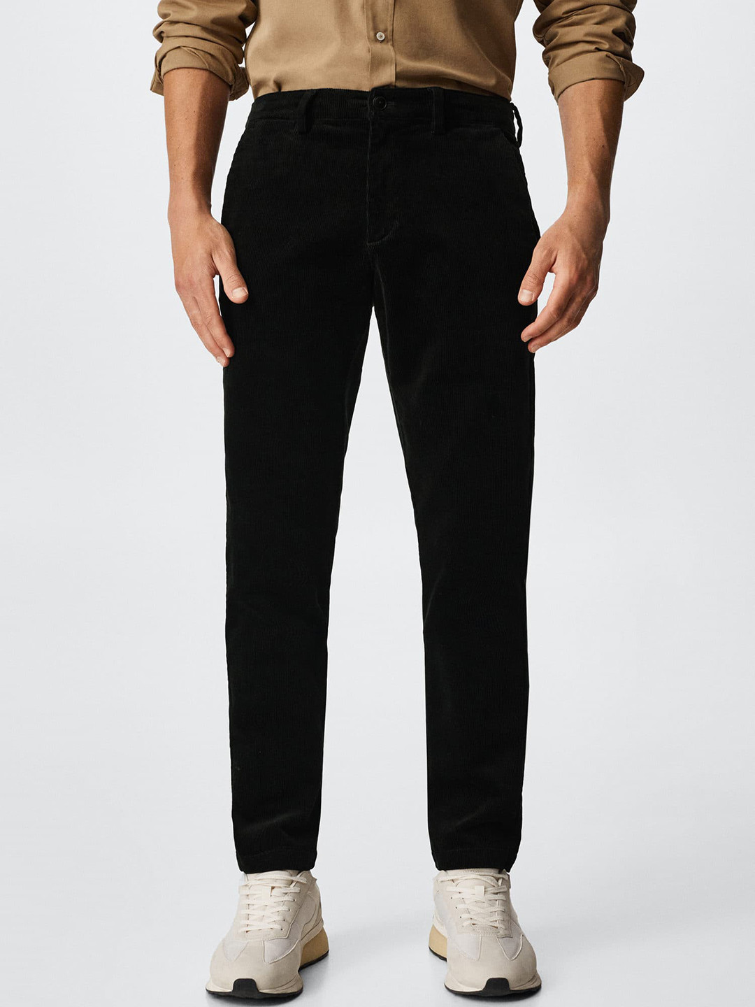 

MANGO MAN Black Tapered Fit Corduroy Sustainable Trousers
