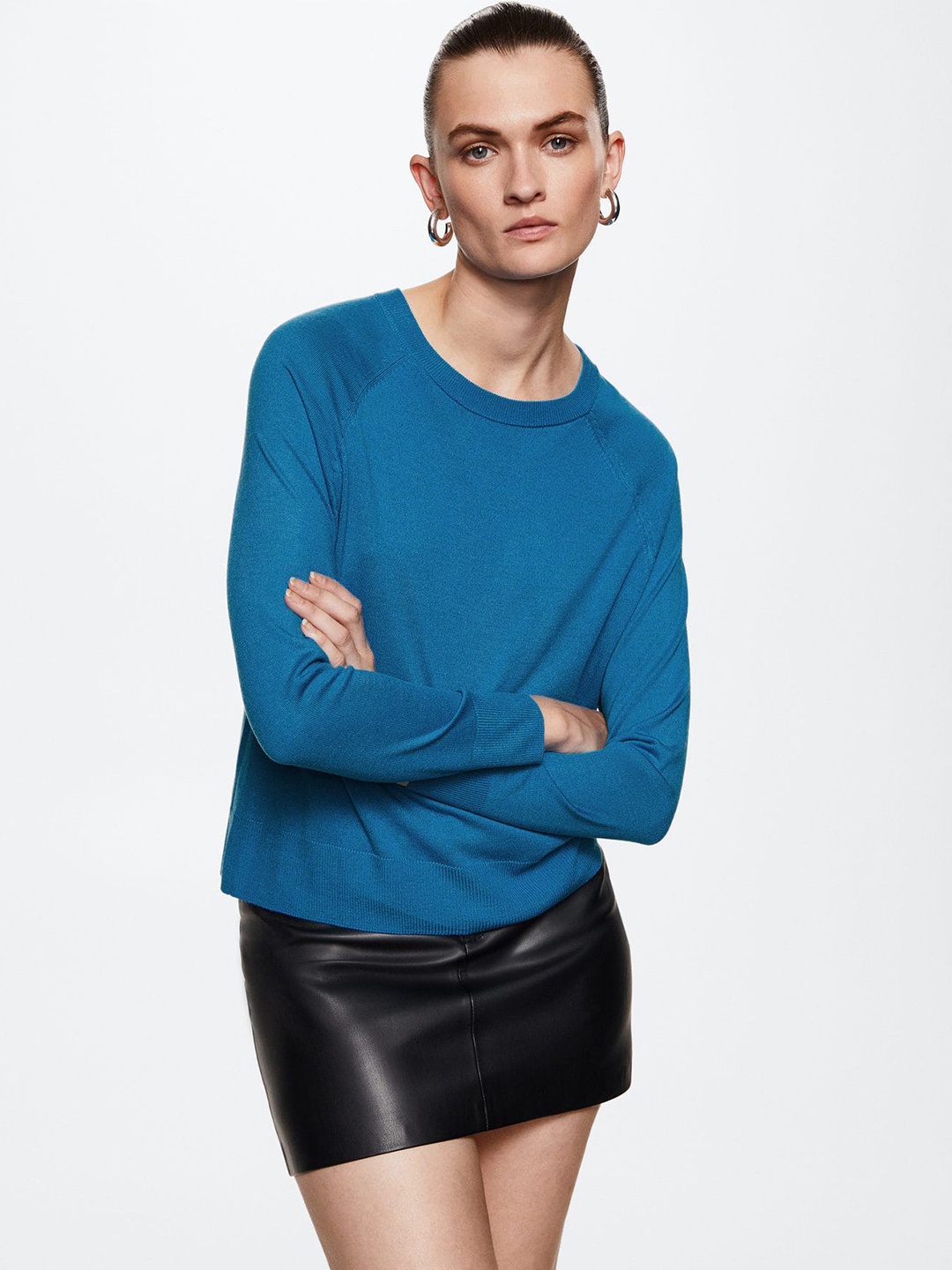 

MANGO Women Blue Raglan Sleeves Sustainable Pullover