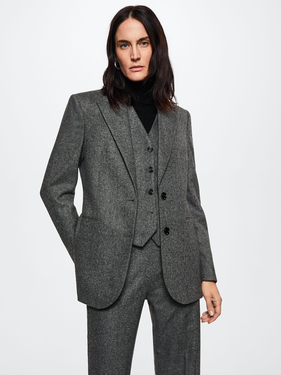 

MANGO Women Grey Solid Sustainable Blazer