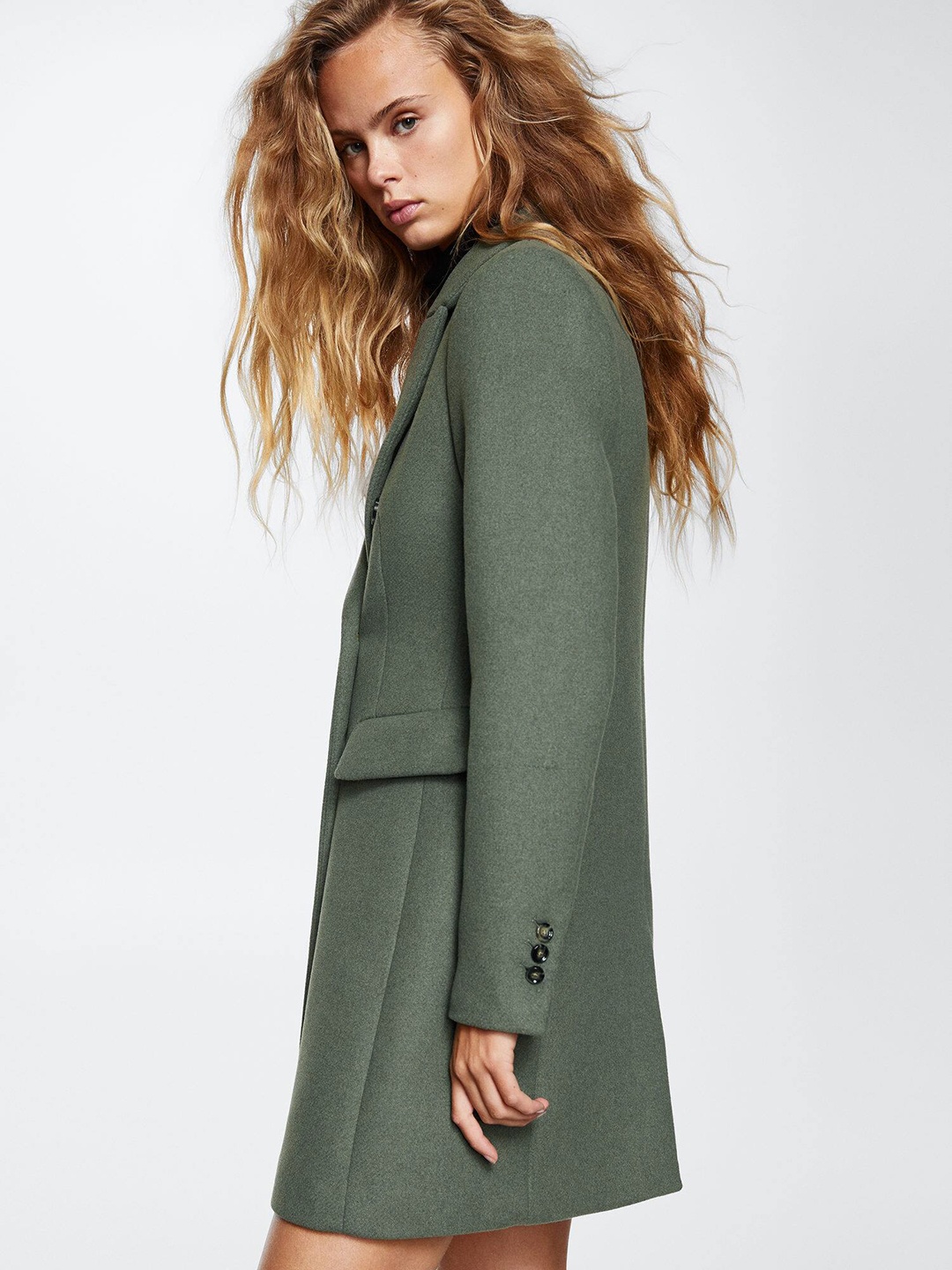 

MANGO Women Wool Sustainable Double Breasted Coat, Olive