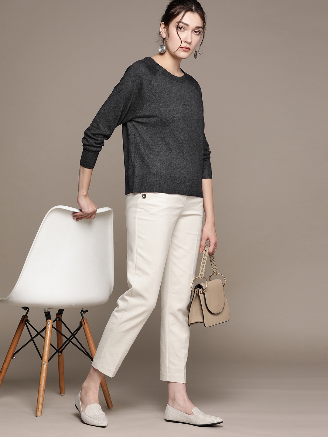 

MANGO Raglan Sleeves Sustainable Pullover, Grey