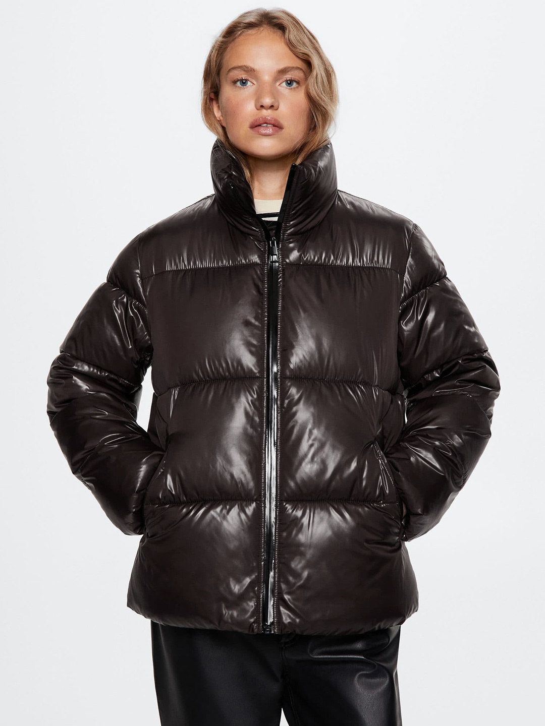 

MANGO Brown Solid Water Resistant Sustainable Puffer Jacket