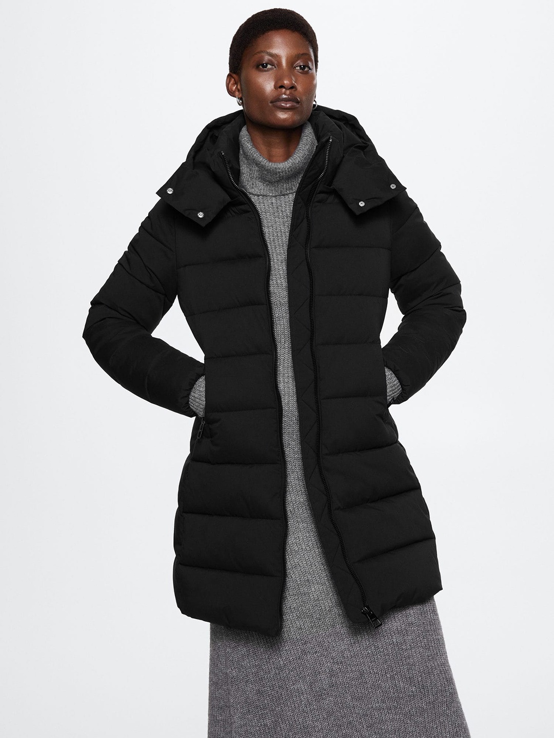 

MANGO Women Sustainable Longline Puffer Jacket, Black