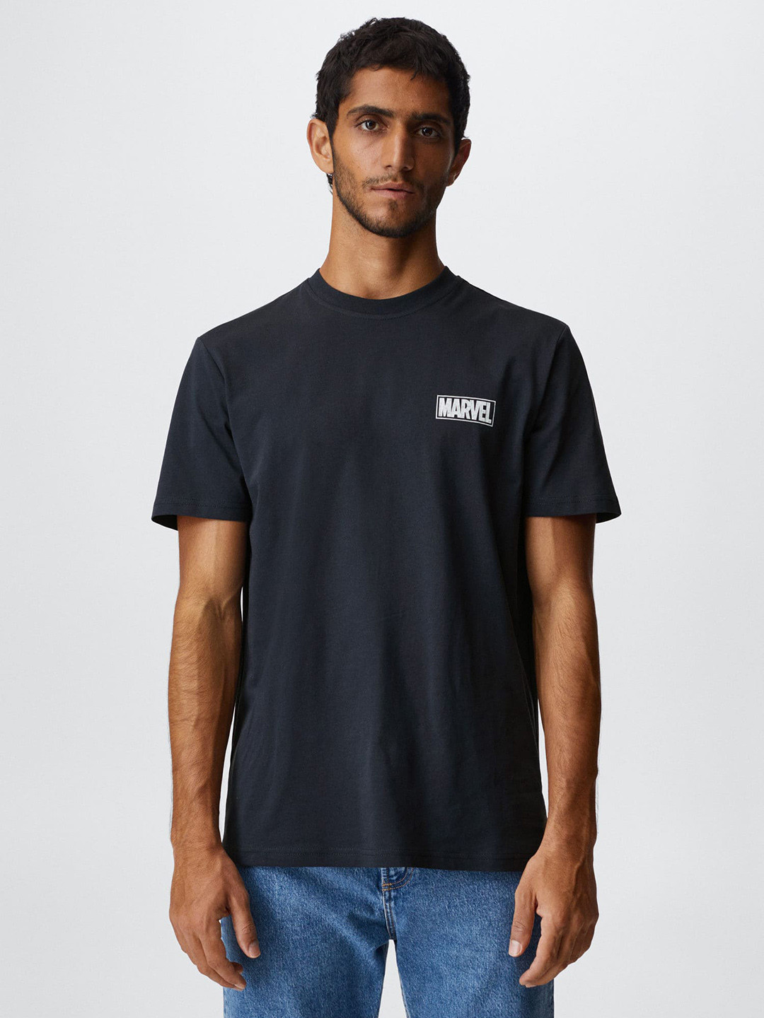 

MANGO MAN Navy Blue Spider-Man Printed Pure Cotton Sustainable T-shirt