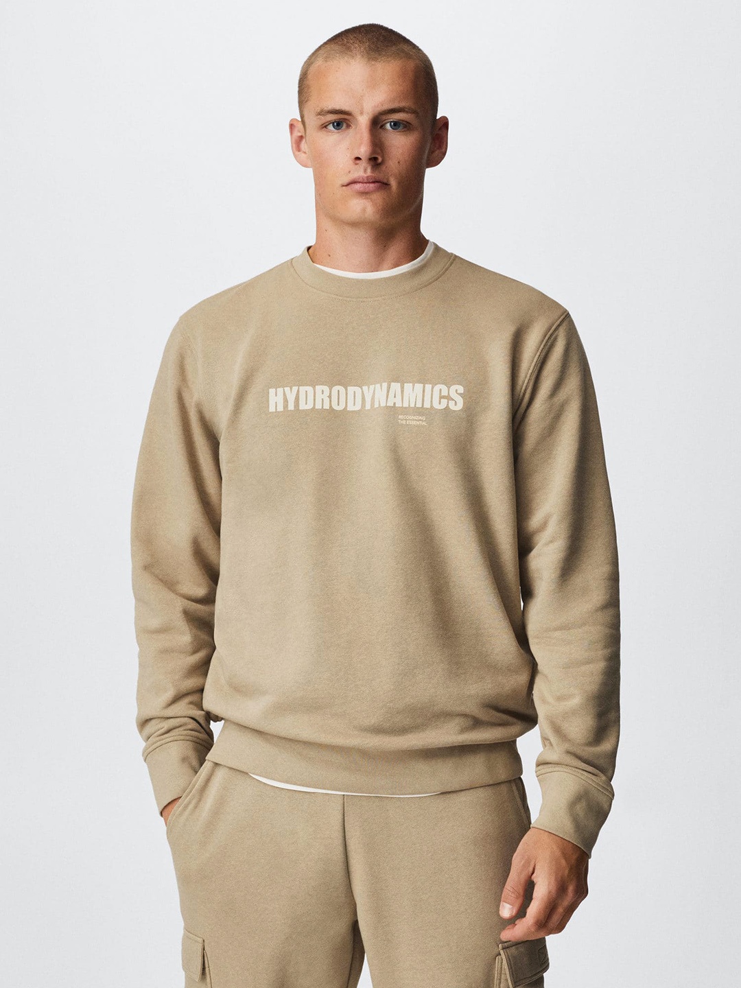 

MANGO MAN Taupe Printed Sustainable Sweatshirt