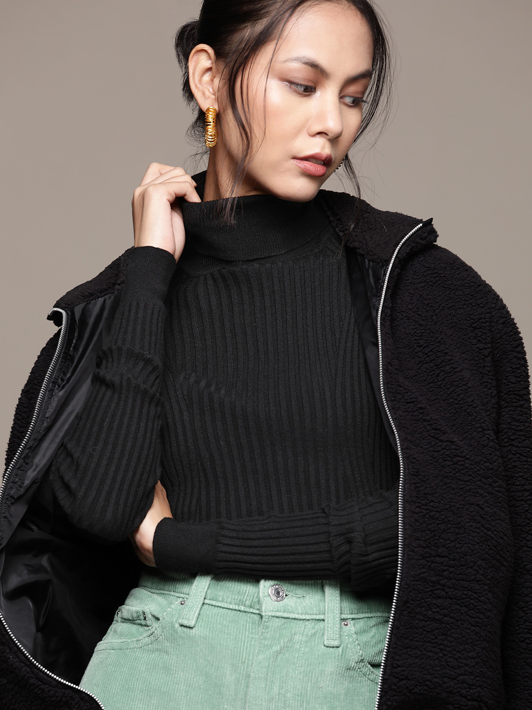 

MANGO Women Cable Knit Sustainable Pullover, Black