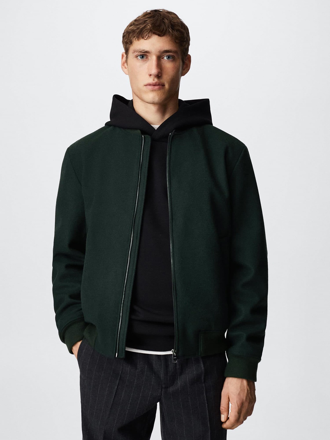 

MANGO MAN Recycled Wool Bomber Jacket, Green