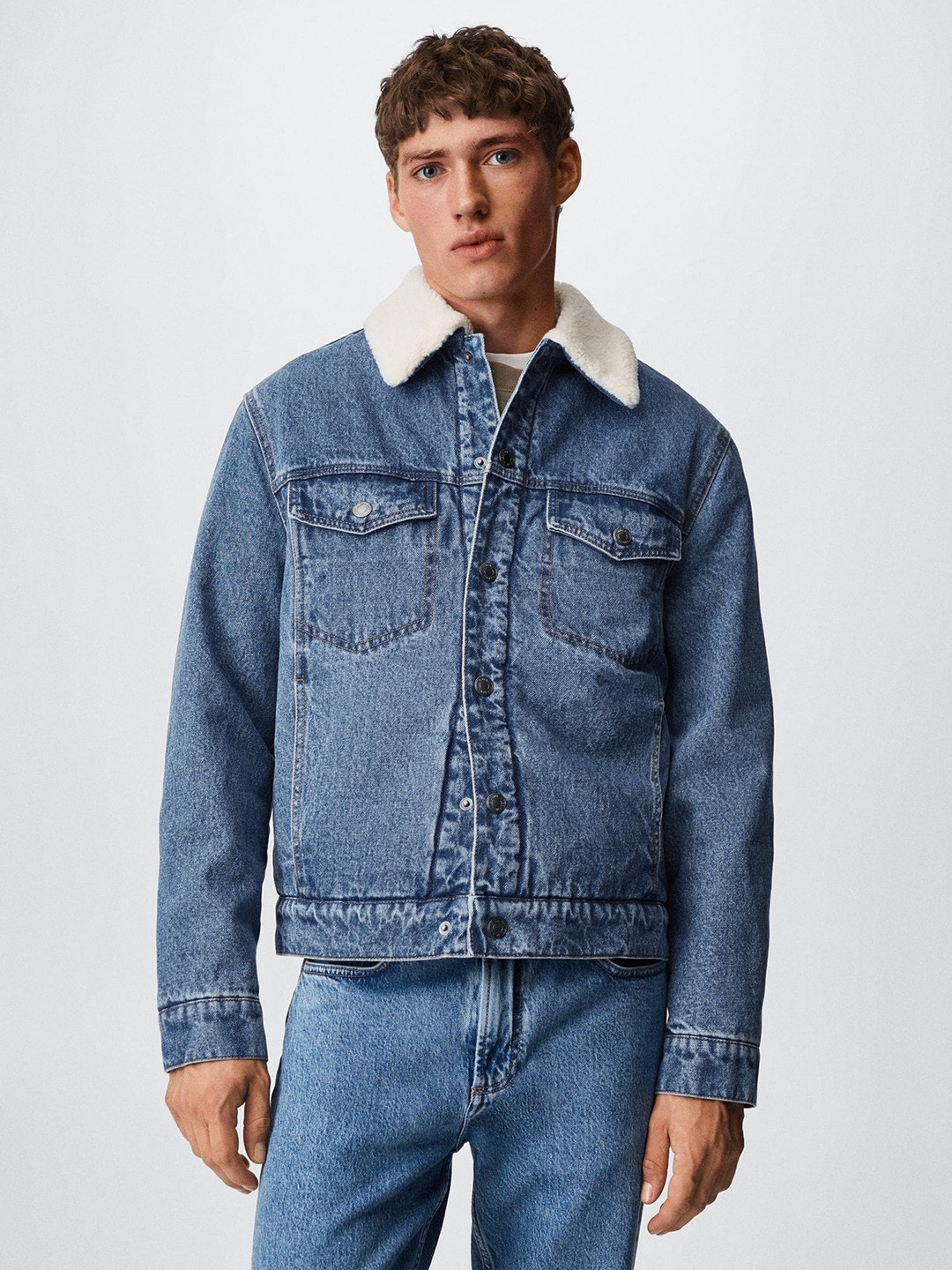 

MANGO MAN Cotton Solid Sustainable Denim Jacket, Blue