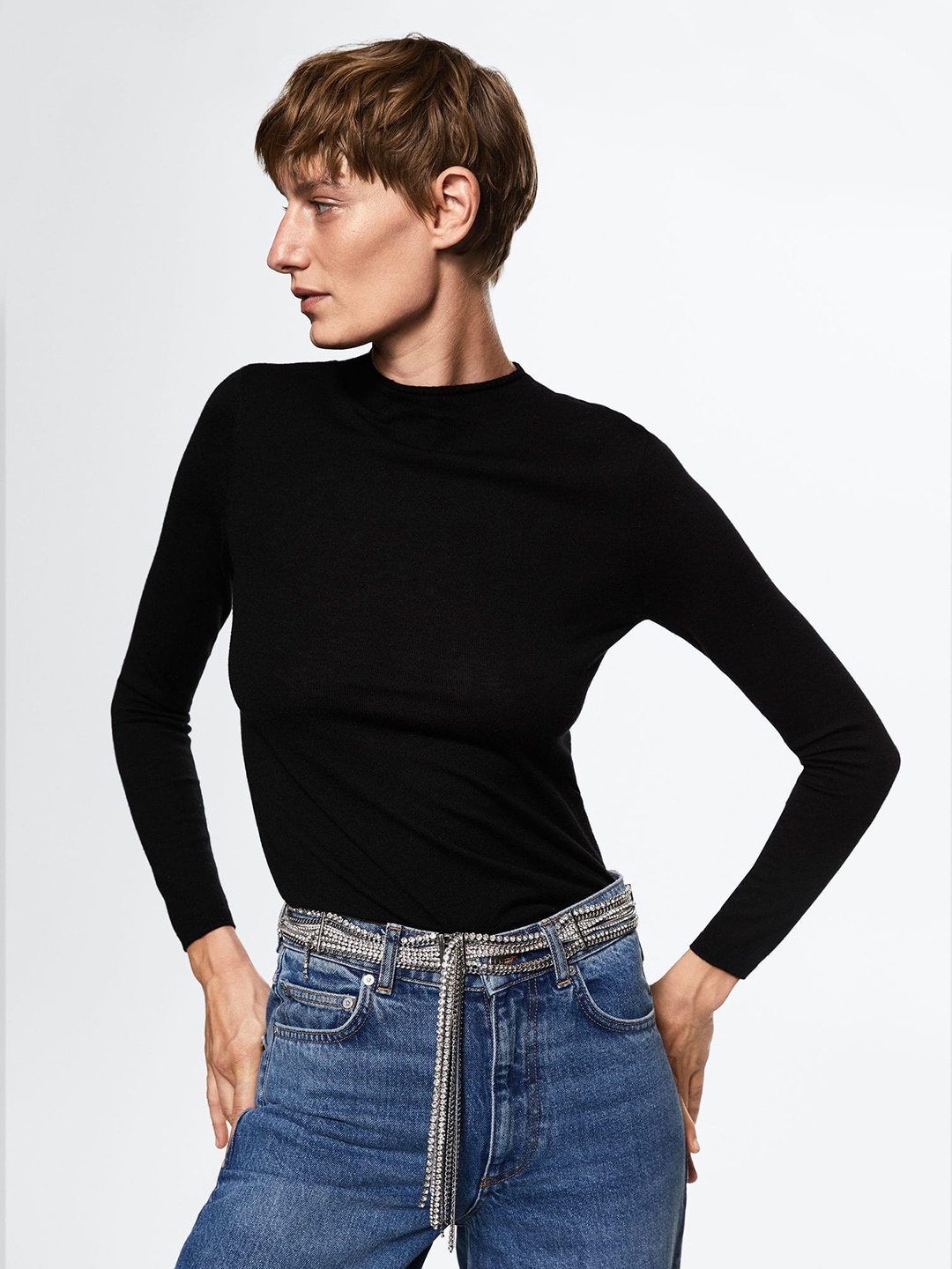 

MANGO Women Black Solid Pullover