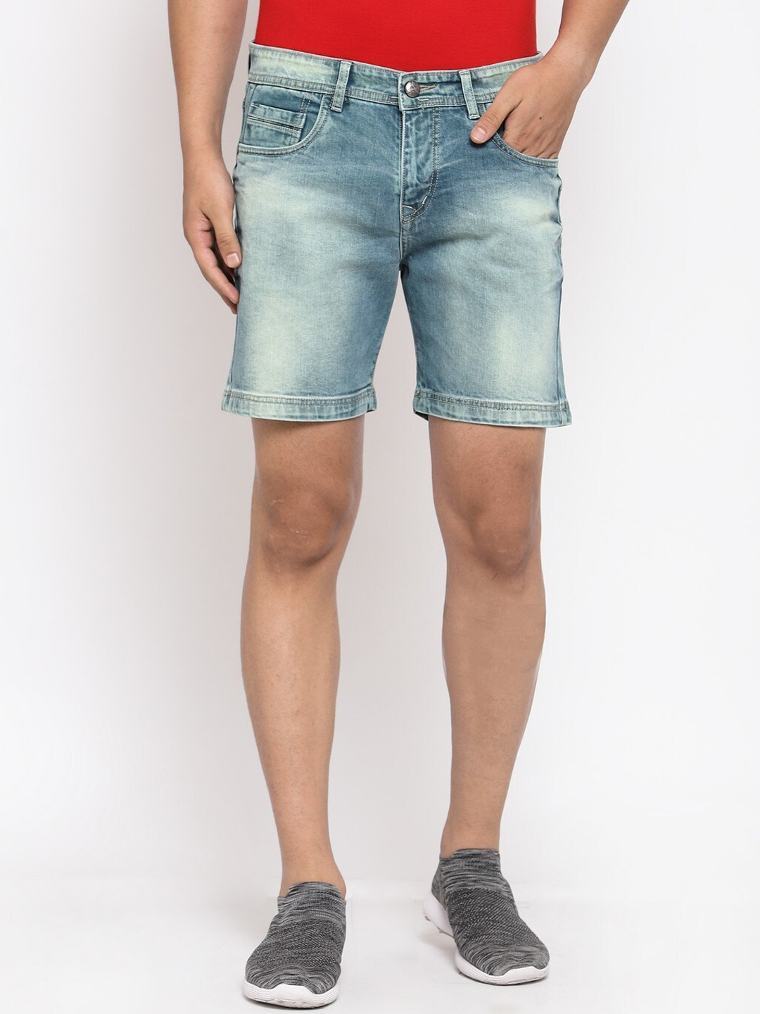 

FEVER Men Blue Washed Washed Slim Fit Denim Shorts