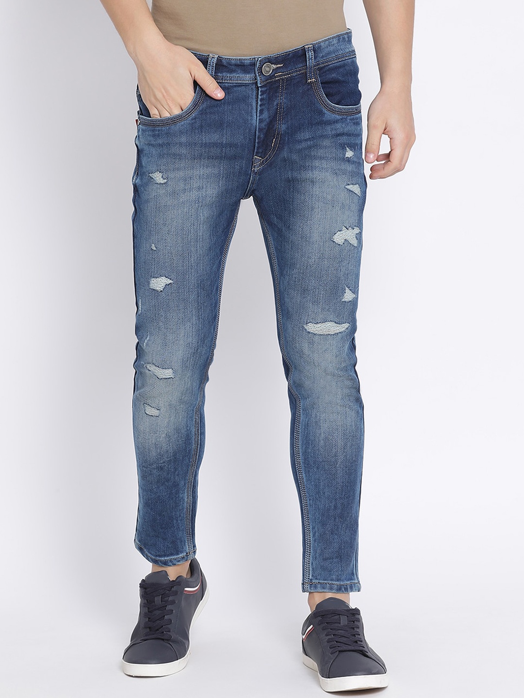 

FEVER Men Blue Slim Fit Mildly Distressed Light Fade Stretchable Jeans