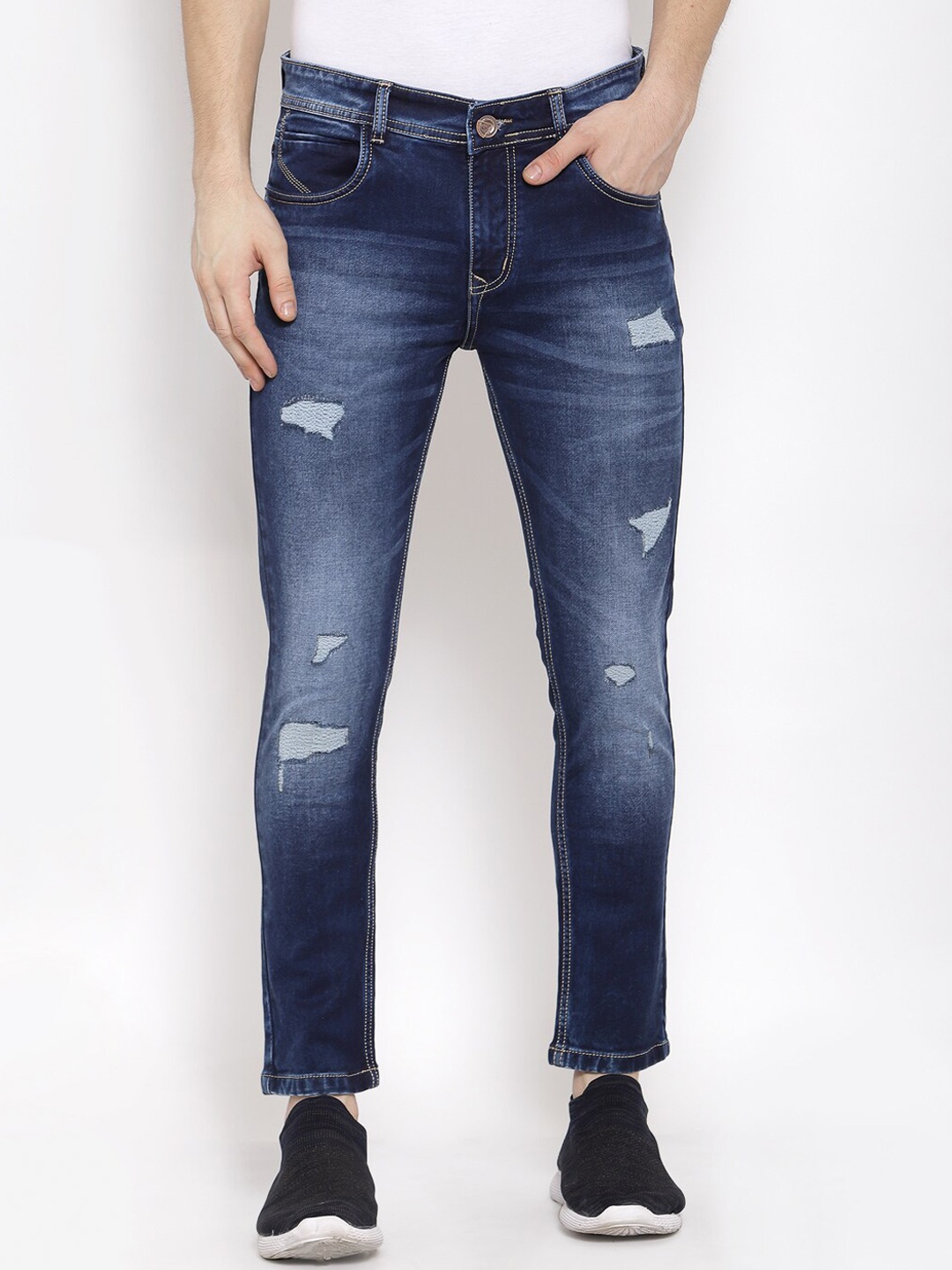 

FEVER Men Blue Slim Fit Mildly Distressed Heavy Fade Stretchable Cotton Jeans
