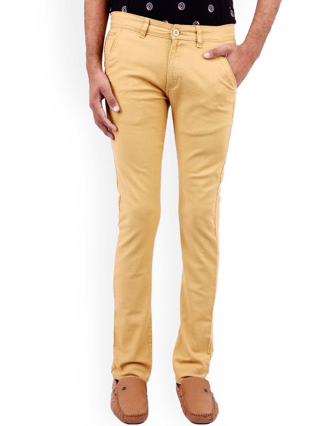 

FEVER Men Khaki Slim Fit Easy Wash Cotton Chinos Trousers