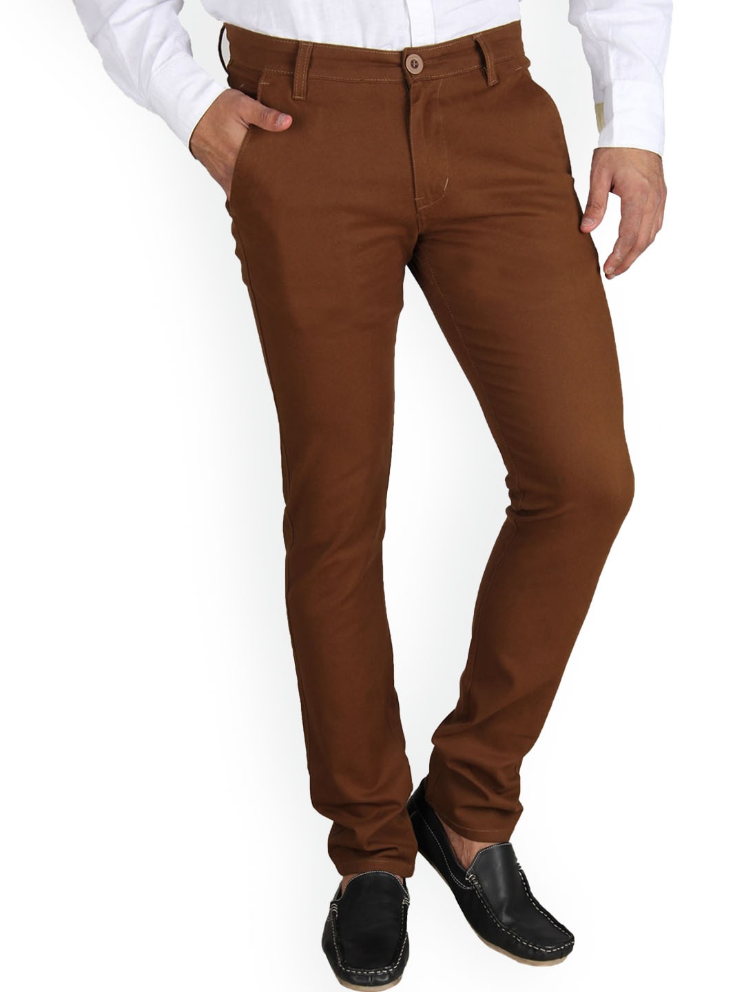 

FEVER Men Brown Slim Fit Easy Wash Cotton Chinos Trousers