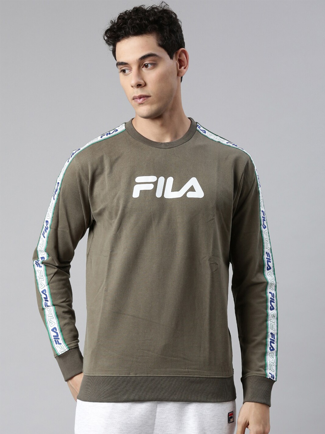 

FILA Men Green Printed Cotton Sweatshirt