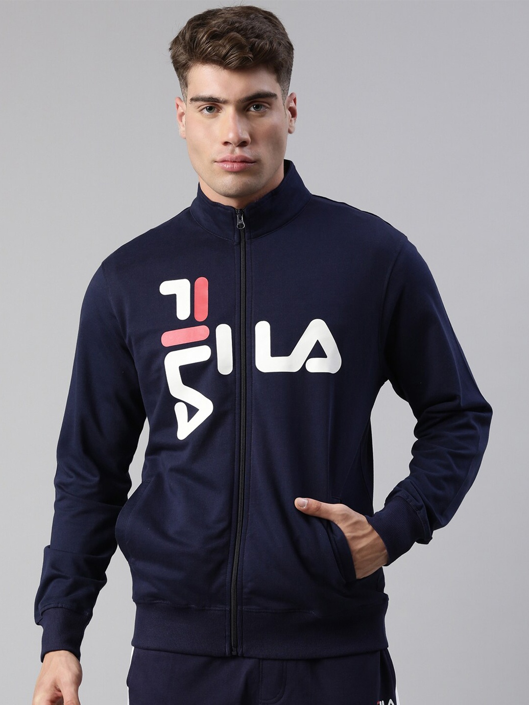 

FILA Men Navy Blue Printed Cotton Sweatshirt