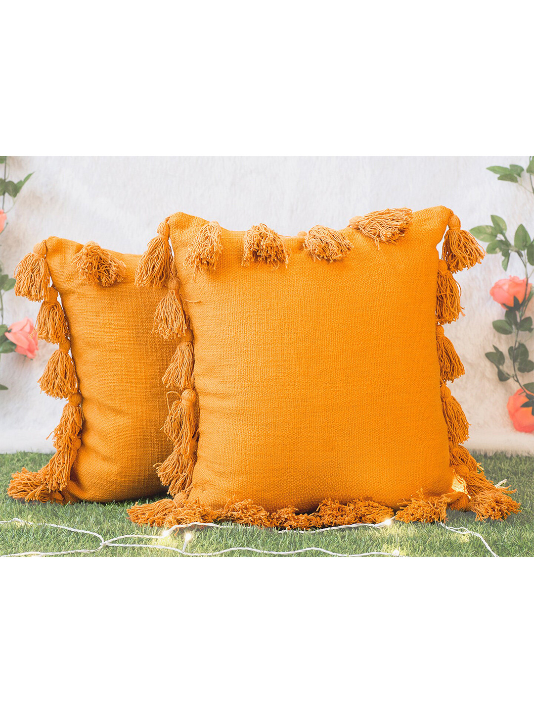 

KRAVIKA Mustard Cotton Set of 2 Cotton Square Cushion Covers