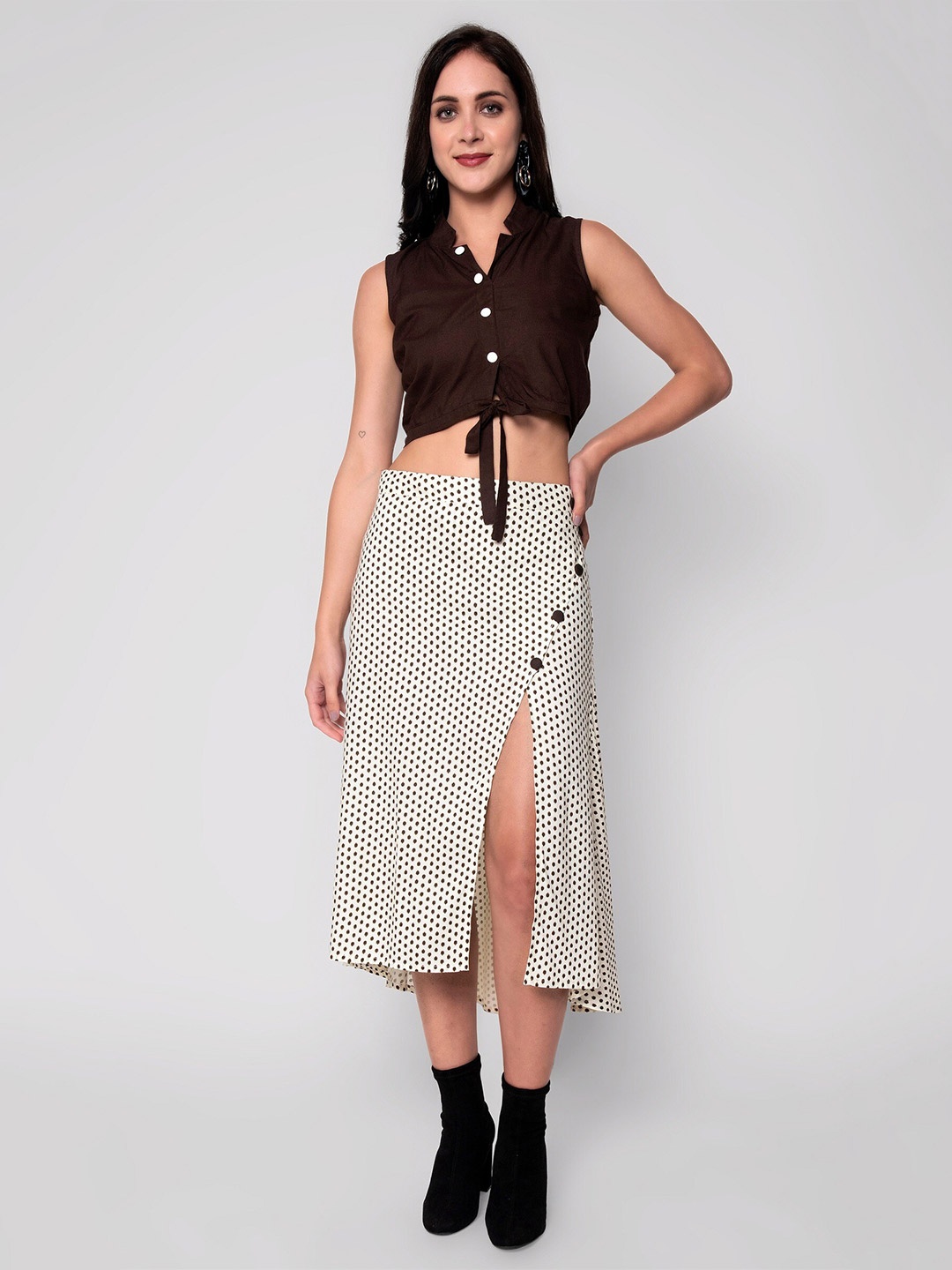 

God Bless Women Brown & White Top With Skirt