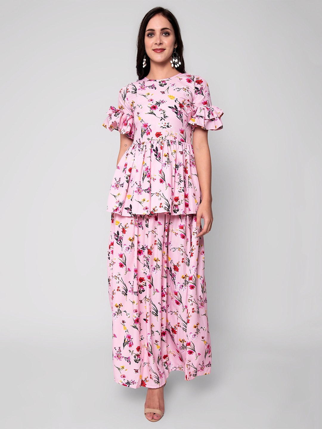 

God Bless Women Pink Printed Tunic With Skirt