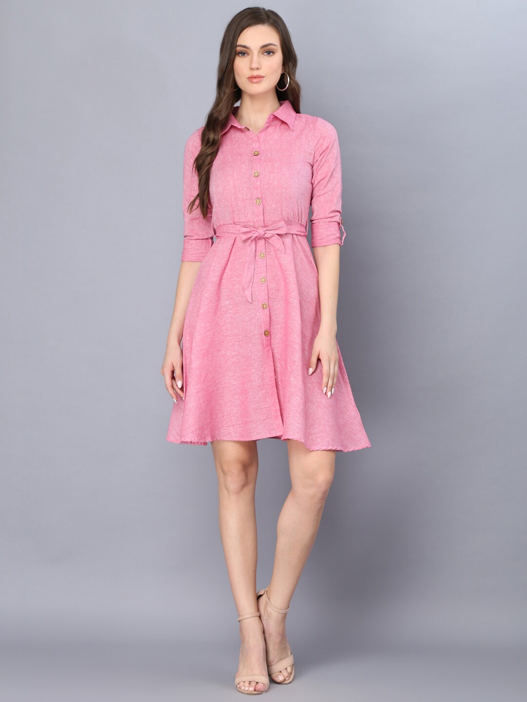 

God Bless Women Pink Solid Shirt Dress