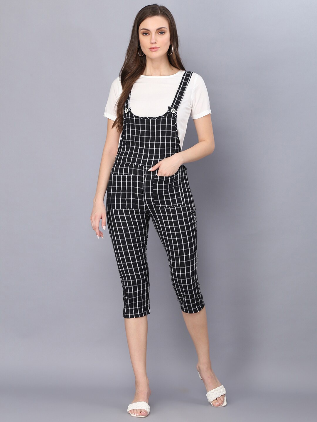 

God Bless Women Black & White Cotton Checked Top With Trousers