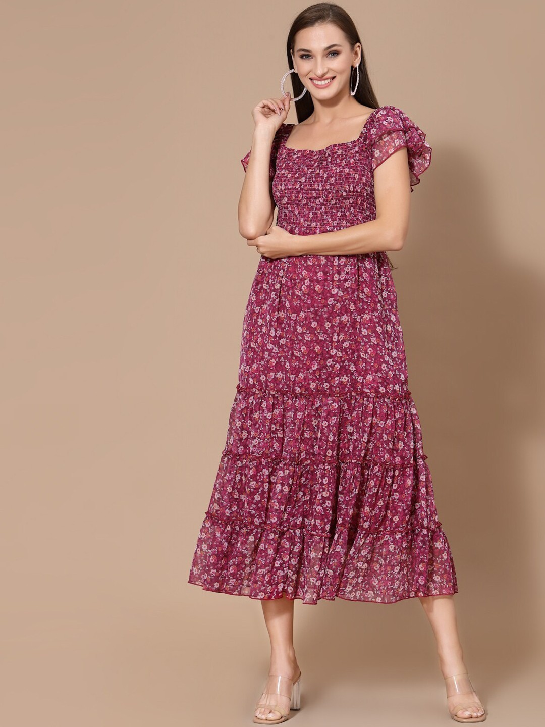 

Strong And Brave Odour Free Floral Printed Midi Dress, Pink
