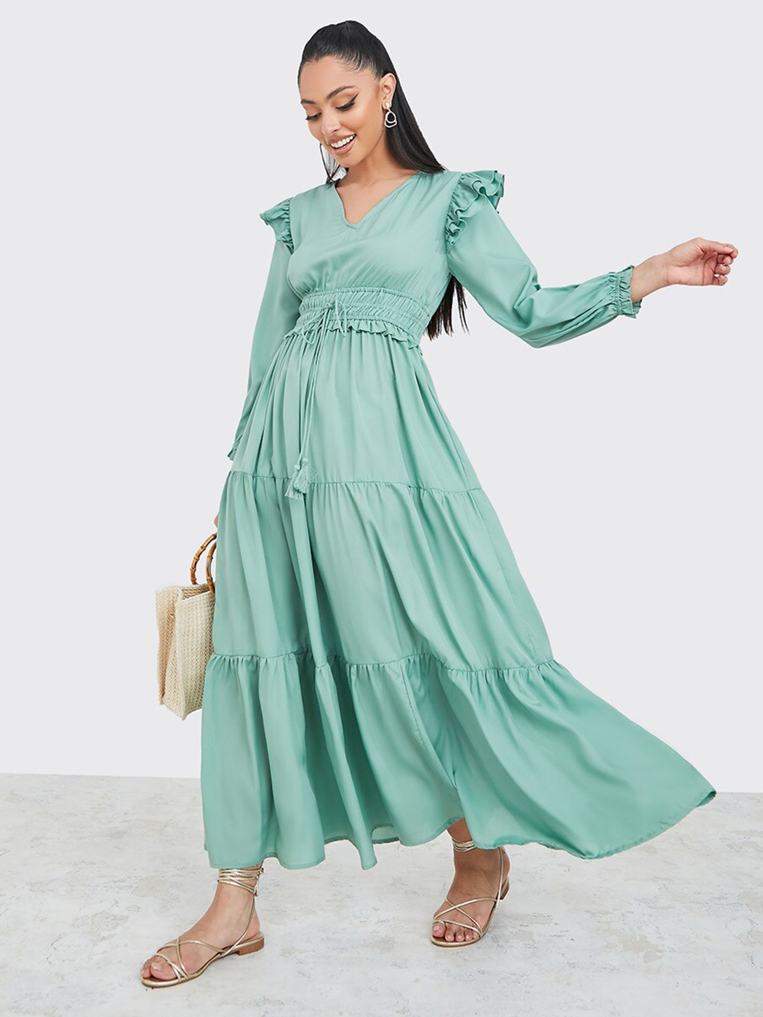 

Styli Tiered Maxi Dress, Green