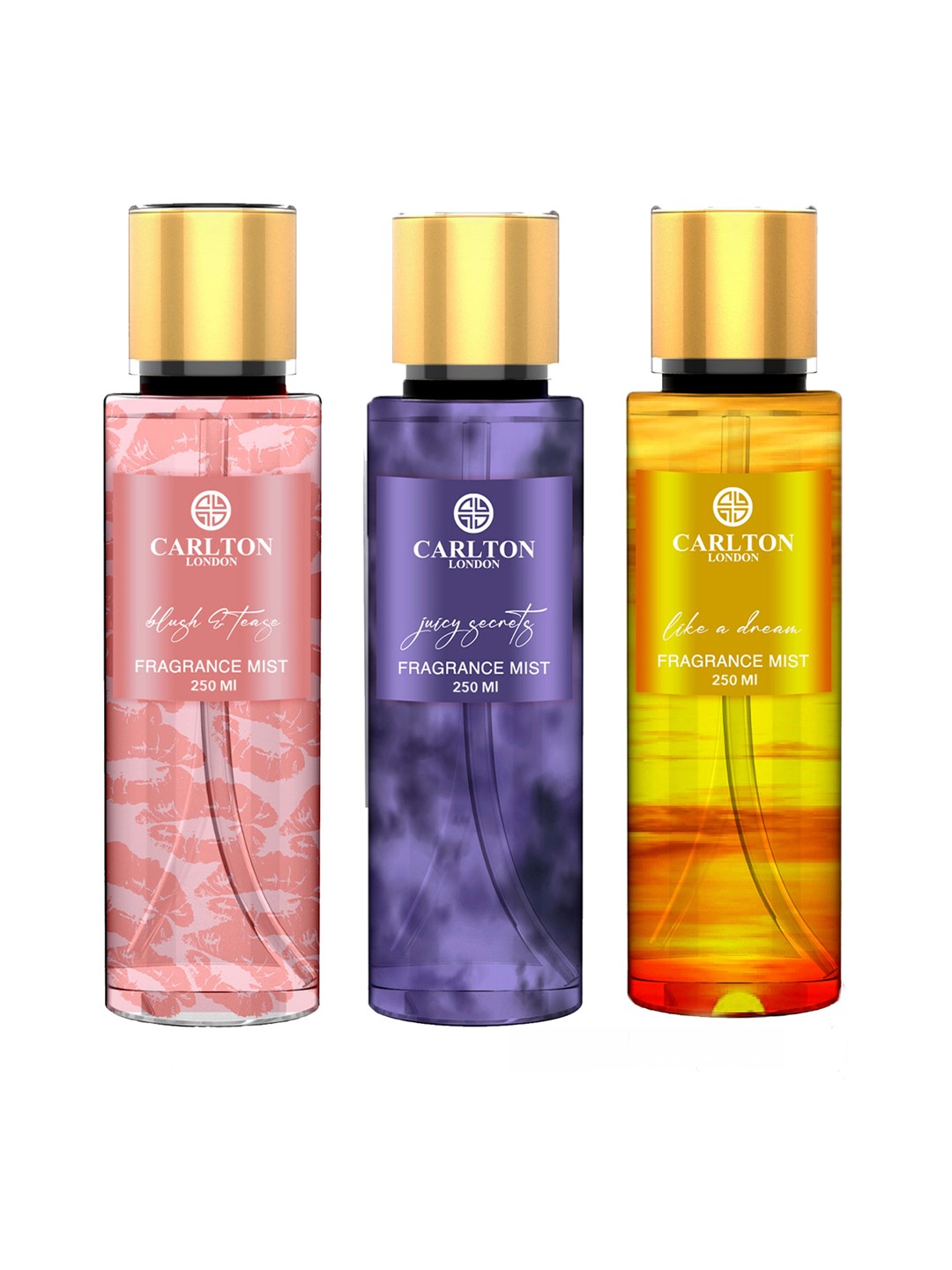 

Carlton London Set of 3 Body Mists 250ml Each - Like A Dream+ Juicy Secrets+ Blush & Tease, Purple