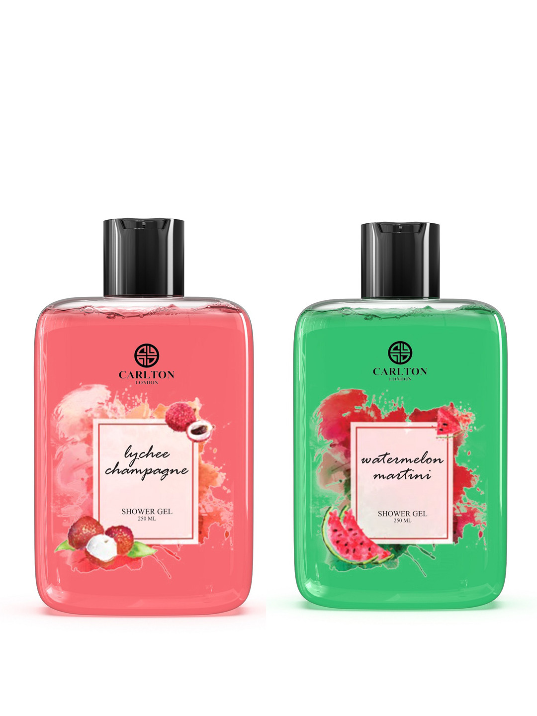 

Carlton London Set of Lychee Champagne & Watermelon Martini Shower Gel - 250 ml each, Pink