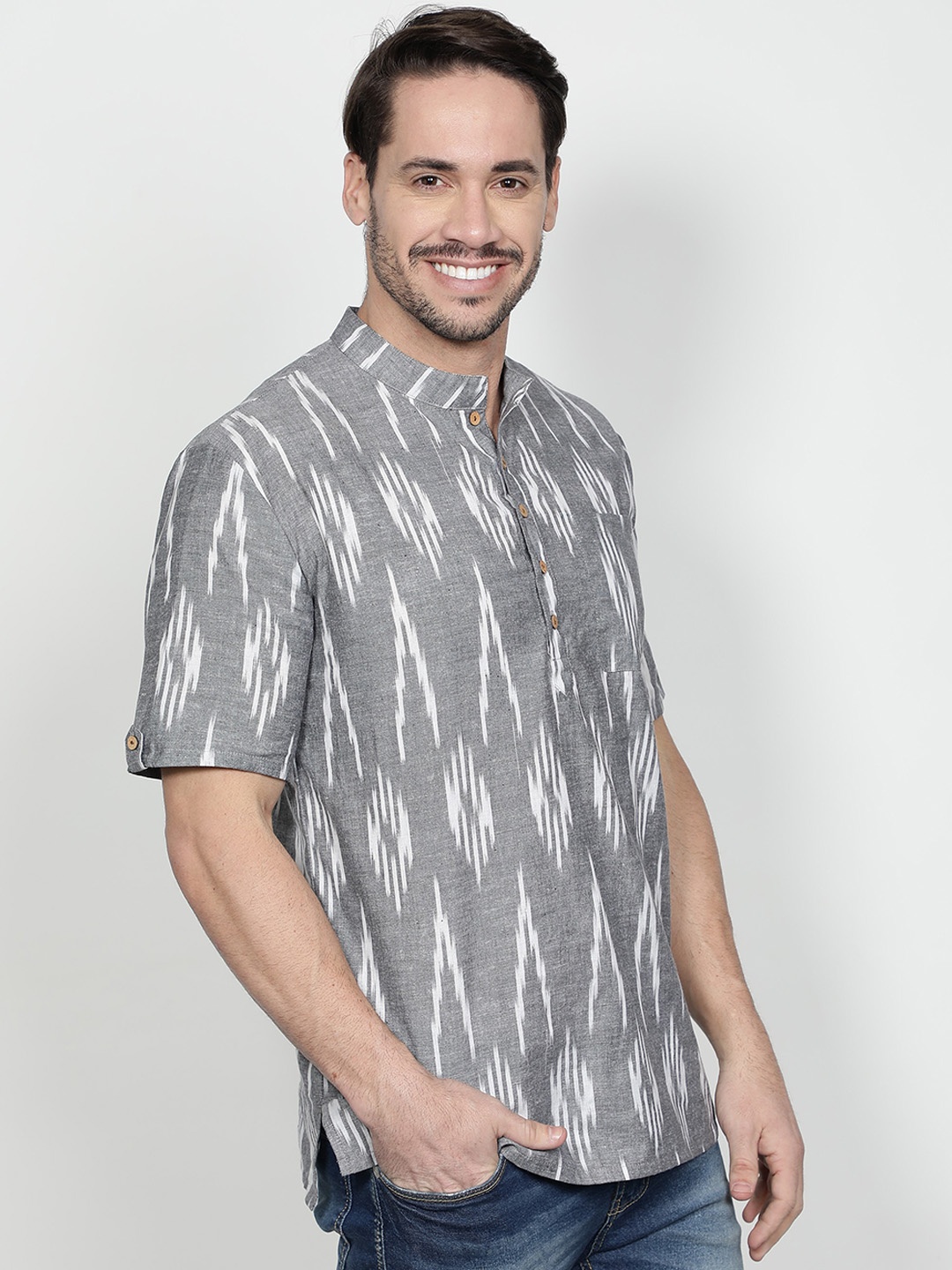 

Cot'N Soft Men Grey Dyed Shirt Collar Pure Cotton Kurti