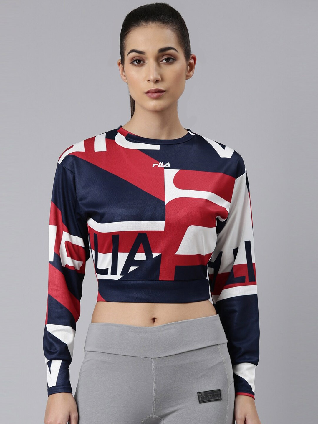 

FILA Blue & Red Geometric Print Pure Cotton Crop Top