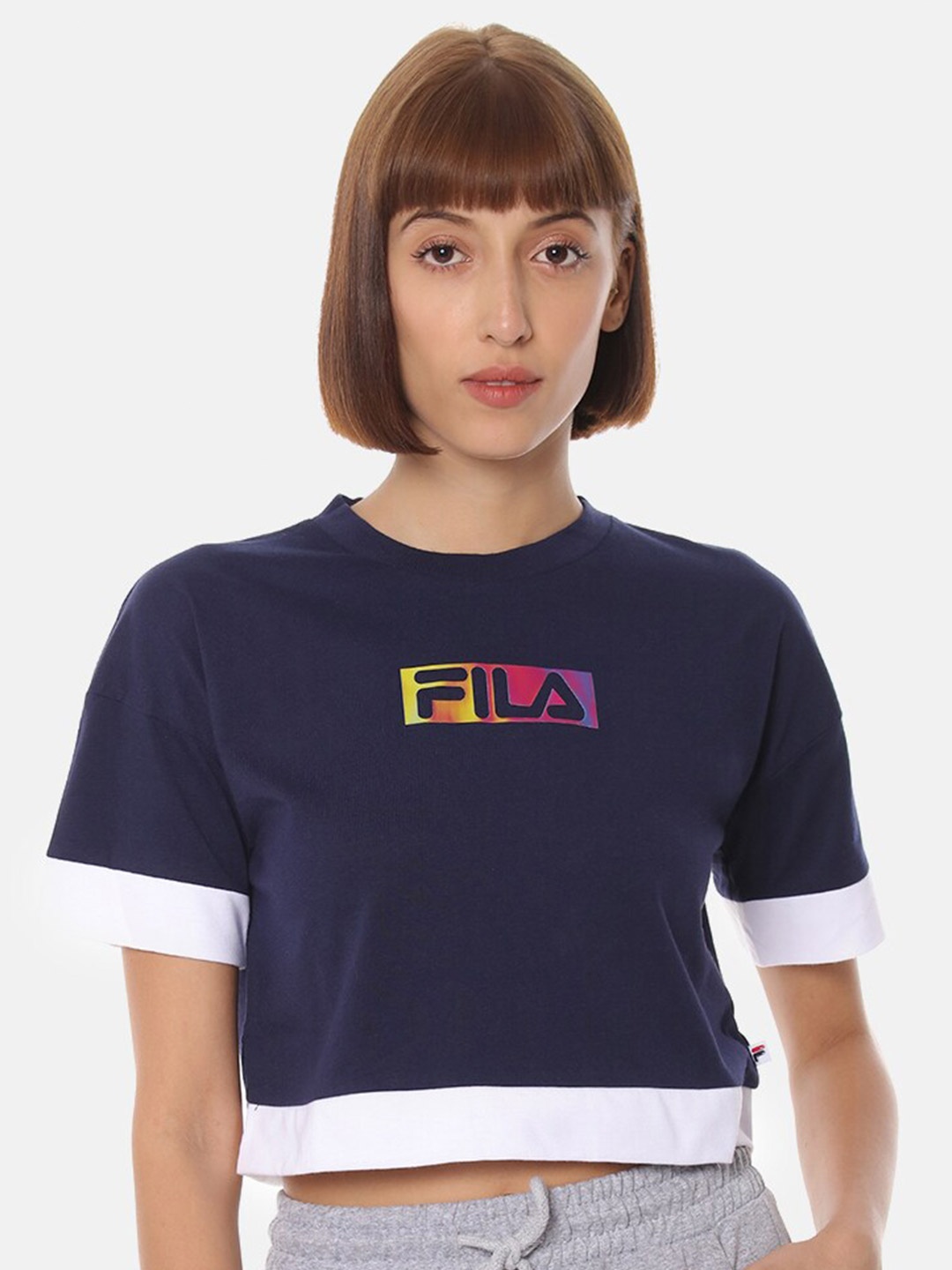 

FILA Women Blue Typography Printed Pure Cotton T-shirt